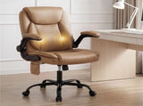 Artiss 2 Point Massage Office Chair Leather Mid Back Brown MOC-C-FZ40-2P-EP