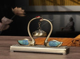 Swan Lake Double-Layer Incense Burner, Dual-Purpose Design, Deep Blue-Gold Swan, Auspicious Tea & V1232-TRHXL001