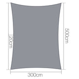 Instahut Shade Sail 3x5m Rectangle 280GSM 98% Grey Shade Cloth SAIL-H-3X5-C-GR