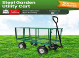 Wallaroo Steel Mesh Garden Trolley Cart 300kg Capacity Wheel - Green GMC-H38-GN