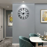 Large ROund Metal Wall Clock Vintage Style Silent Non Ticking Battery Operated 40Cm Black ROman V1188-MS-227-0236