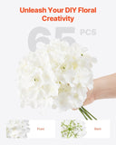 VEVOR 65 Pcs Artificial Silk Hydrangea Flowers 9.8 In Bouquet Arrangement White V952-RZXQBS65PCS76XY7T001V0