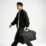 Retro Waxed Canvas Travel Bag, Large Capacity, Waterproof & Wear-Resistant, Crazy Horse Leather V1232-LYBDJB-003