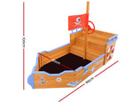 Keezi Kids Sandpit Wooden Boat Sand Pit Bench Seat Outdoor Beach Toys 165cm SAND-BOAT-160-WHEEL