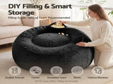 Artiss Bean Bag Chair Cover Soft Faux Fur Beanbag Cover Large Round Stuffed Animal BD-COVER-ROUND-BK
