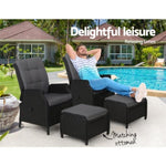 Gardeon 2PC Recliner Chair Sun lounge Wicker Lounger Outdoor Furniture Adjustable Black ODF-RCL-RW-CHOTM-BKX2