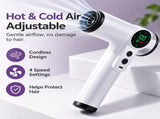 White RT301 Rechargeable Cordless Hot & Cold Hair Dryer - 200W Portable Digital Display Blow Dryer V888-ELOSUNG55458