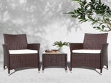 Gardeon 3PC Outdoor Bistro Set Patio Furniture Wicker Setting Chairs Table Cushion Brown ODF-BISTRO-RATTAN-BR