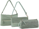 3-Piece Set Pierre Cardin Womens Woven Cross-Body Bag - Mint Green V563-PC-MINT-3X