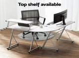 Artiss Computer Desk L-Shape Keyboard Tray Shelf White MET-DESK-117-WH