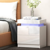 Artiss Bedside Table LED 2 Drawers Lift-up Storage - COLEY White FURNI-O-LED-BS-01-WH