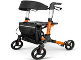 Foldable Aluminium Rollator Walker With Seat & Storage Bag, Adjustable Handles, 8" Wheels, V1181-HP001-OR