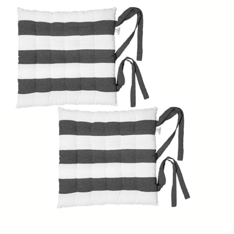 Rans Set of 2 Alfresco Cotton Chair Pads 40x40 cm - Striped Black V442-RAN-CUSHION-CHAIRPADSTR-BLACK-SQ