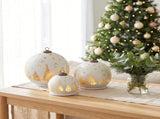 Christabelle 3 White Glass Christmas LED Light Up Spheres Gold Forest Table Decor Xmas Ornament 112_YAN400