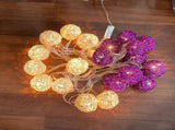 1 Set of Purple n White 5cm Rattan Cane 50 Ball Battery Powered LONG 5m String Lights Christmas Gift V382-PURPWHITERATTBALLBATT50