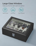 SONGMICS Watch Box for 10 Watches with Glass Lid and Removable Watch Pillows Black Synthetic Leather V227-8498101000084