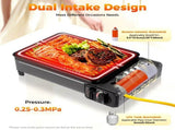 Portable Gas Stove Burner Butane BBQ Camping Gas Cooker With Non Stick Plate Black with Fish Pan and V255-JYT-001-BK