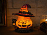 Clearance Halloween Pumpkin Witch Hat LED Night Light, Resin USB Powered Warm Glow Decor Lamp, V1369-AZ3-W-24103