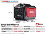 GENPOWER 2.3kW Peak 1.8kW Inverter Generator, 2x15A, 12V, USB, Portable, Petrol, Camping, Home V219-GENPTRGN23SA