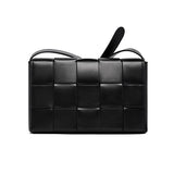 Women's Woven Crossbody Bag - Multi-Compartment Square Shoulder Bag with Fashionable Plaid Design V1258-BAG-10-60384-BLK