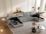 Oversized U Shaped Plush Corduroy Fluffy Sectional Sleeper Sofa - Grey V1316-W2564S00049