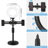 Horizontal Dual Phone Brackets Desktop Ring Light Kit - 4.7 Inch PRL-6903TKP