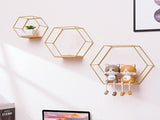 3 Pcs Gold Hexagon Wall Shelves, Decorative Wire Wall Mounted Shelf, Multi-use Geometric V1188-ZC-DLL-445