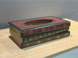 Vintage Stacked Books Design Solid Wood Tissue Box Holder Rectangular with Easy Refill Hinged Top, V1370-AZ4-17388