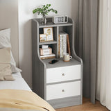 Minimalist Nightstand Light Gray Wood Grain White Fronts Curved Design Drawers V360-ZC-FNBT0040-2D-GYWT-47