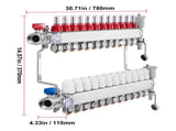 12-Branch Heat Manifold, 1/2" PEX Tubing Manifold, Stainless Steel PEX Manifold for Hydronic V952-DRFSQBXG12HL053KUV0