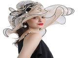Women Hats Organza Butterfly Decoration Wide Brim Occasion Event Derby Church Dress Sun Hat V1370-AZ4-11233