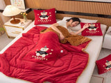 Wine Red Padded Thickened Hat Bear 2-in-1 Foldable Car Pillow Blanket - Cozy 40x40cm Pillow, Unfolds V888-ELOSUNG33335