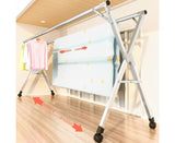 SOGA 2X 2.4m Portable Standing Clothes Drying Rack Foldable Space-Saving Laundry Holder with Wheels BSXG2516X2