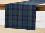 Linen Table Runner 72 Inches Long - 100% Pure Linen Blackwatch Blue and Green Plaid Table Runner 14 V1192-AZ-W-9698