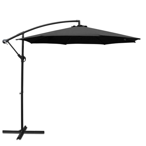 Instahut 3m Outdoor Umbrella Cantilever Beach Garden Patio Black UMB-BAN-8RIB-BK