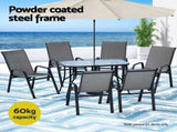 Gardeon 7PC Outdoor Dining Set Table and Chairs Patio Furniture Garden Bistro Set Grey FF-DINING-120-7PCS-GE
