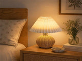 Elegant Pleated Table Lamp, Versatile Ambient Light, Stylish Rattan Ball Design, Perfect for Bedroom V1192-AZ-W-24292