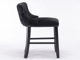 2x Velvet Upholstered Button Tufted Bar Stools with Wood Legs and Studs-Black V226-SW1824BK