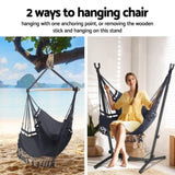 Gardeon Hammock Chair Outdoor Camping Hanging with Stand Grey HM-CHAIR-TASSEL-GREY-H