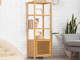 Large Bathroom Floor Cabinet Bamboo Storage Cupboard Living Room w/ Hook & Shelf V767-JJ-XZ1142