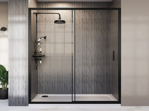 120-130cm Adjustable Wall to Wall Sliding Glass Shower Door in Black V63-847011