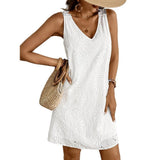 Women's V-neck summer casual beach skirt vacation sleeveless sun skirt white XL size V1366-AZ2-W-14440