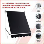 Retractable Fixed Pivot Arm Window Awning Patio Garden Blinds 2.4m x 2.1m Black V63-842711