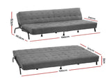 Artiss Sofa Bed, 1.9m 3-Seater Soft Innerspring Adjustable Couch Futon Chair for Apartment Dorm SBED-SPR-VEL8173-GY