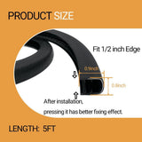 U-Shape Edge Banding - Fits 1/2" Edge, Rubber Trim for Sharp/Rough Surfaces, Veneer, Sheet Metal, V1107-806-22169-BLK-20FT