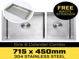 Kartrite 304 Stainless Steel Kitchen Sink 715 x 450mm Single Bowl Undermount Drop-In Laundry Si SNK-715-445-CMB