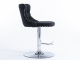 2x Height Adjustable Swivel Bar Stool Velvet Studs Barstool with Footrest and Chromed Base- Black V226-SW1712BK