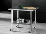 Cefito Stainless Steel Kitchen Bench w/ Splashback 760x610MM 430 SSKB-430S-WHEEL-30-24