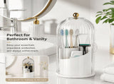 Toothbrush Holders with Sliding Lid, 360&deg Rotating Bathroom Organizer, Compact Countertop Storage V1366-AZ2-W-11634