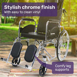 Equipmed Folding Manual Reclining Wheelchair Self Propelled, 24" Rear Wheels, Chrome Steel Frame, V219-HELWLCEQ1RKA